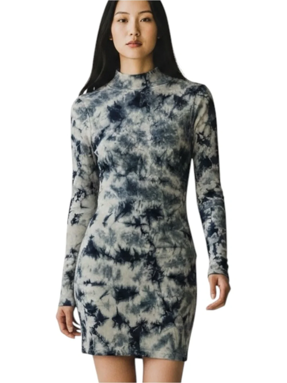 EGO Navy White Tie-Dye Long Sleeve Mini Dress NWOT Size 4 Festival BodyCon